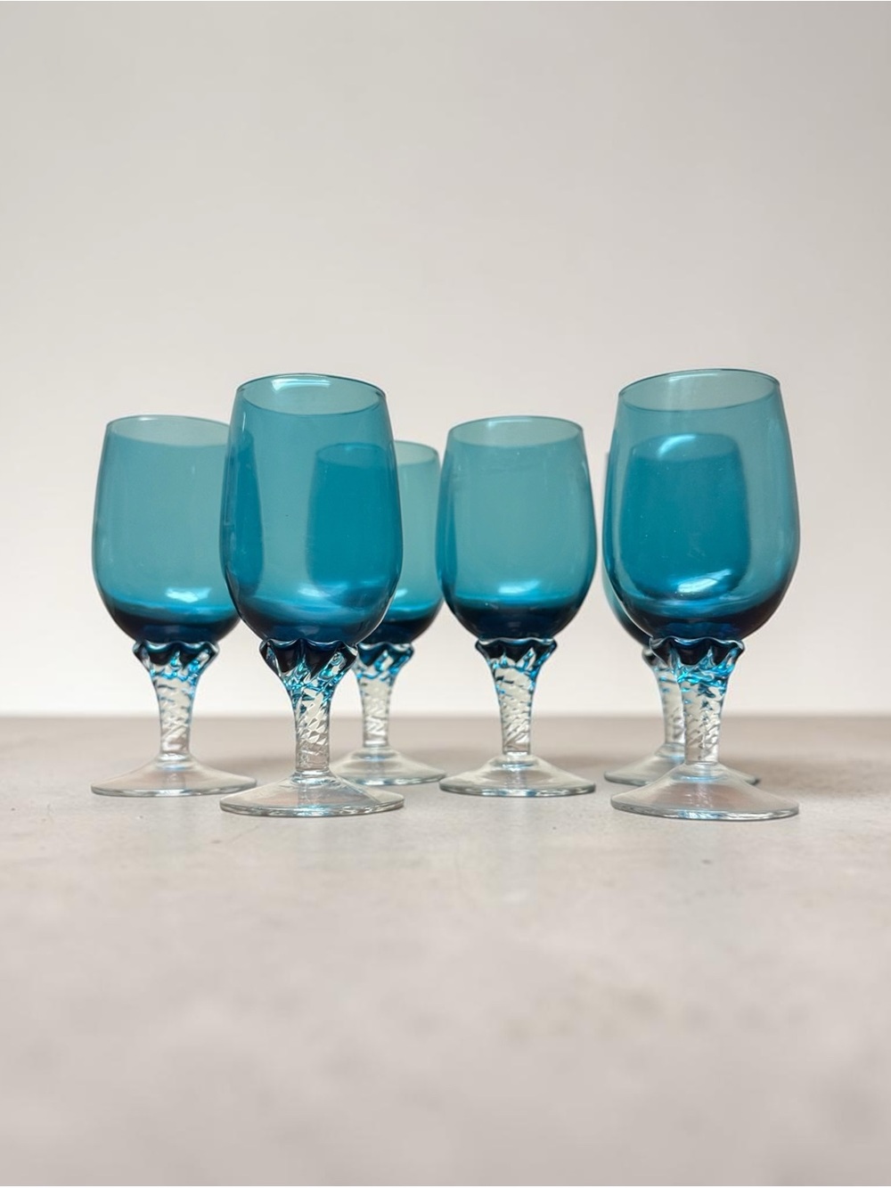 Empoli Italian Blue Stemmed Cordial Glasses - Set of 5
